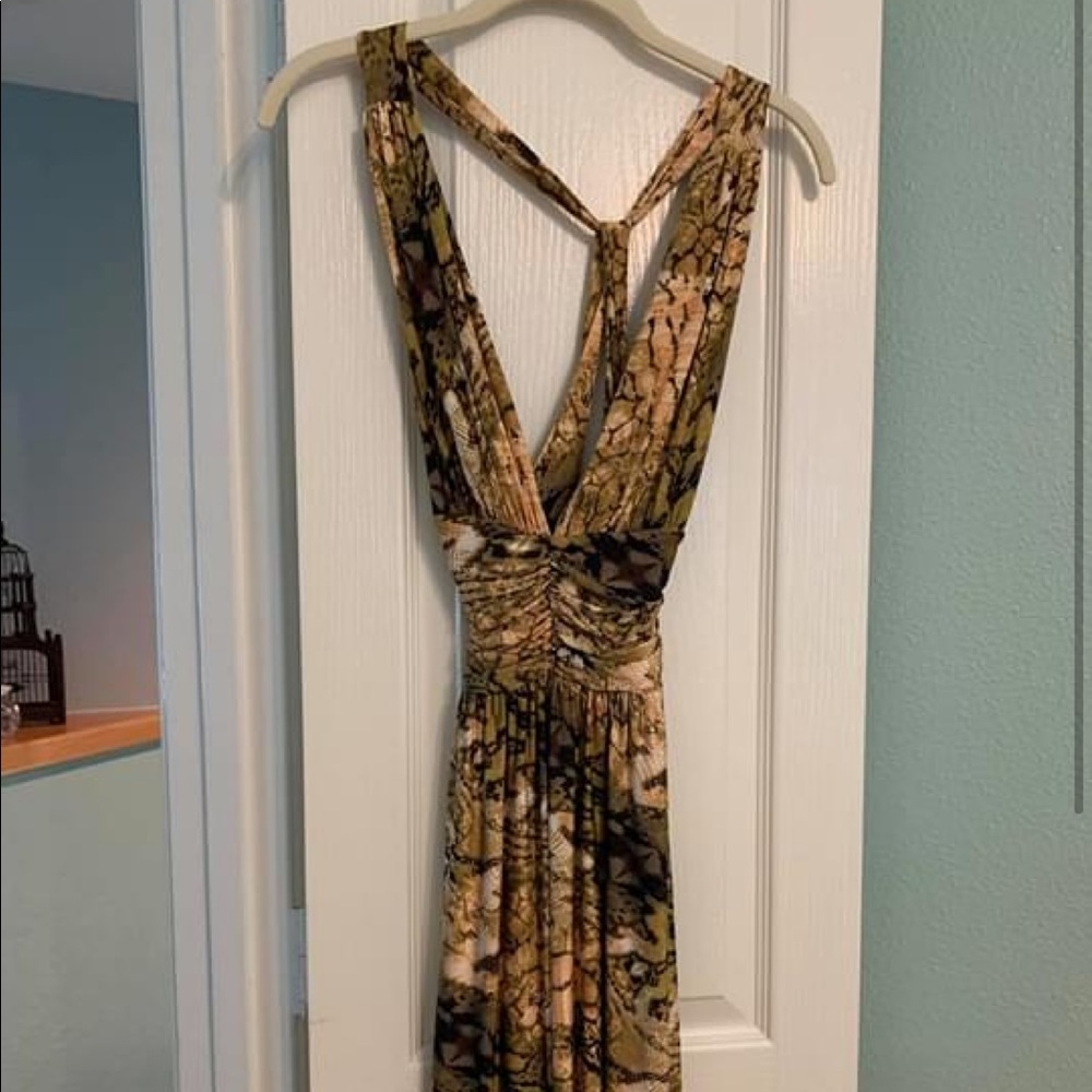 Snake Skin Pattern Deep V Dress